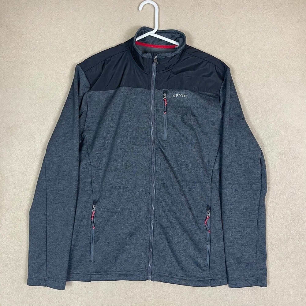 Orvis Sweatshirt Adult Large Gray Full Zip Mock Neck Zip Pockets Outdoor Mens